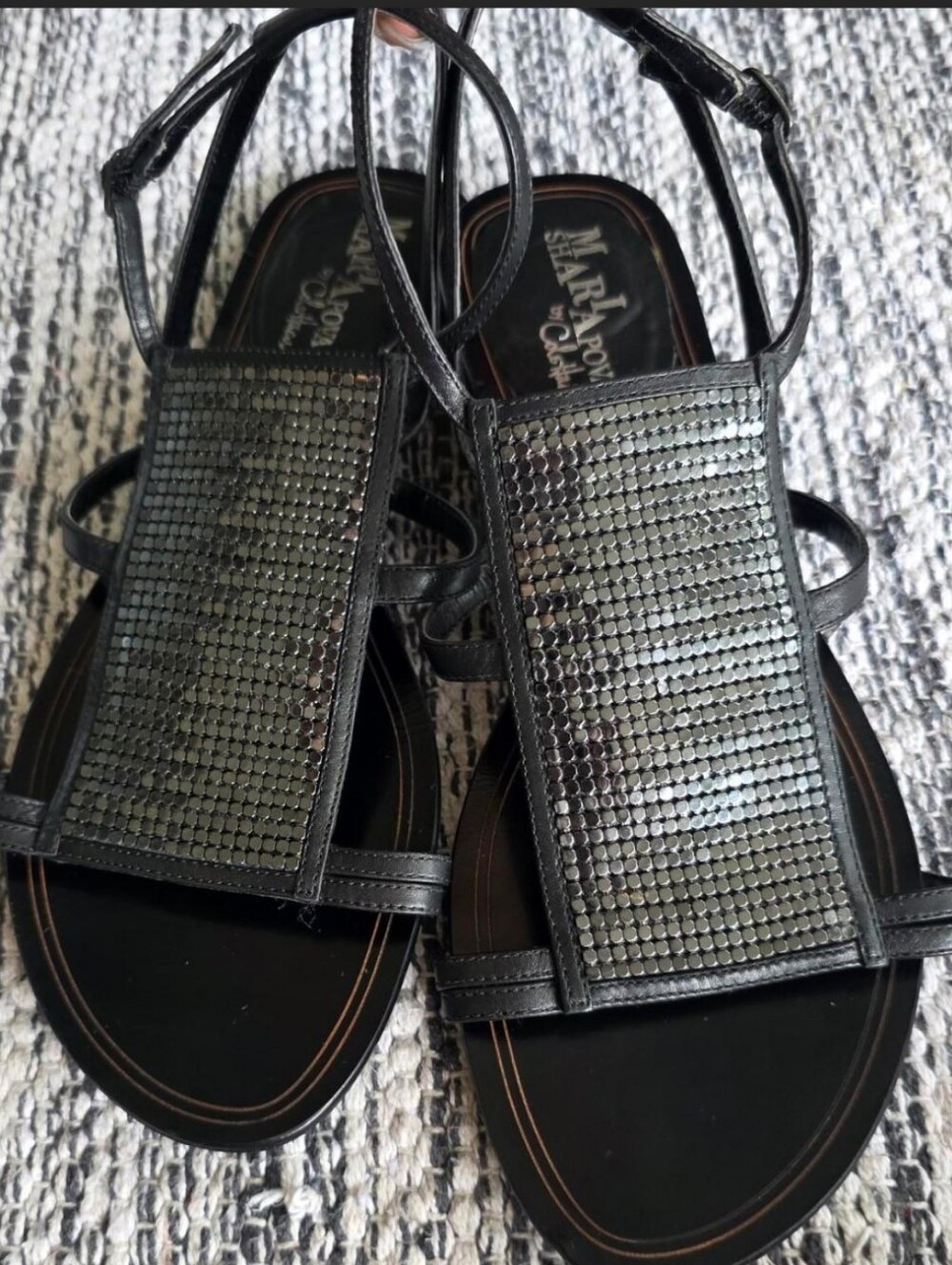 Cole Haan Maria Sharapova Nike Air Leather Chainmail Strappy Sandals Black 9B